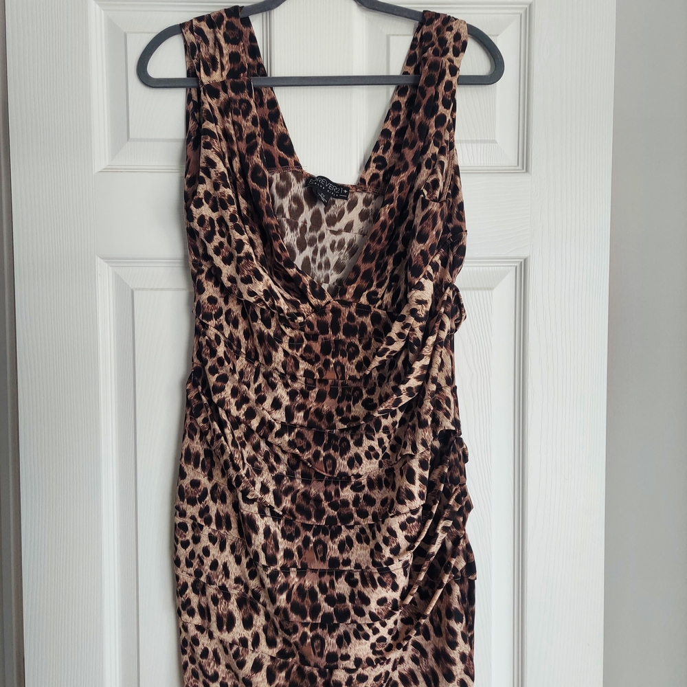 Forever 21 Brown and Cream Ruched Bodycon Dress